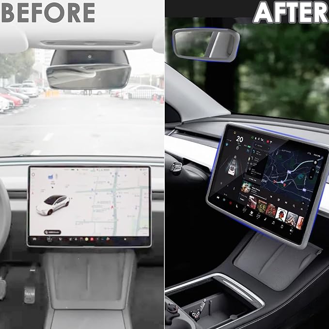 2PCS Protector Trim Frame Compatible with Tesla Model 3 Y 2020-2024 2025 2026 Screen Edge Frame Rearview Mirror Cover Interior Decorations Center Console Decor Highland Juniper Accessories Set (Gray)