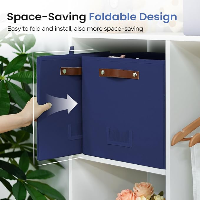 FinishingBo 6-Pack Storage Cubes with Handles & Label Holders Basket, Closet Cube Home Organizer Bins(Blue, 13 x 13 x 13 inch