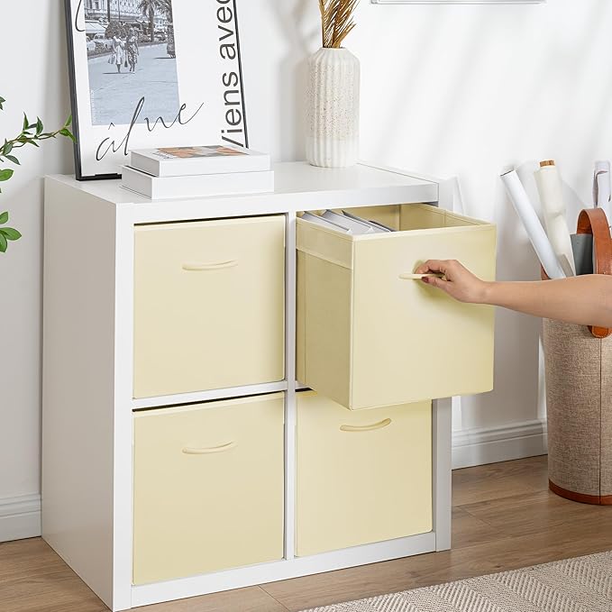 StorageWorks Beige Storage Cubes, 13x13 Storage Cube Bins with Handle, Cube Storage Organizer Bins for Shelves and Closet, Co