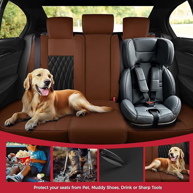 FREESOO Black Brown Car Seat Covers Full Set - Faux Nappa Leather Seat Covers for Cars, Breathable Waterproof Front Seats Pro