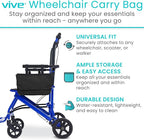 Vive Wheelchair Carry Bag - Arm Rest Pouch for Rollator, Walkers, Power Wheel Chairs and Knee Scooters - Side Storage Organiz