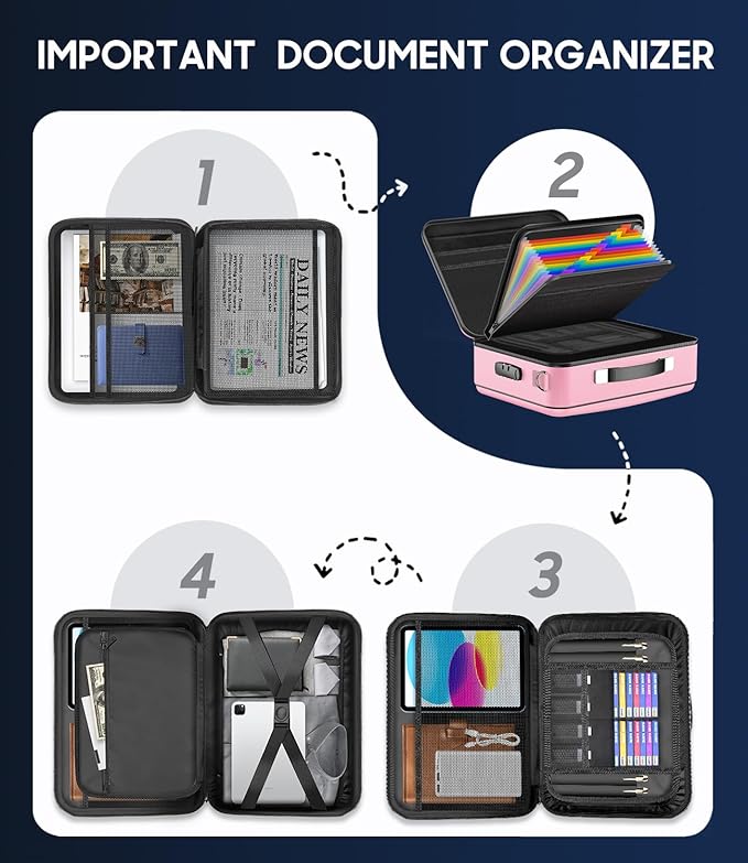 Fireproof Document Box with Lock, Hard-Shell Fireproof Safe for Home Documents, Portable Travel Fire Proof File Box for Passp