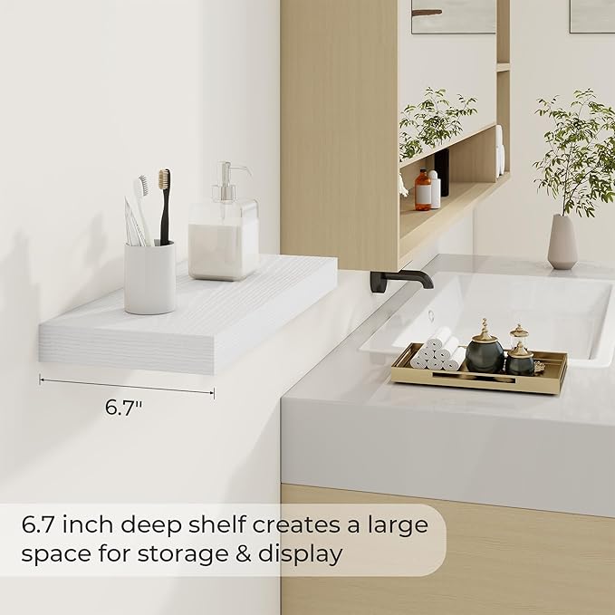 Dreamland 20 Inch Long Floating Shelves in White,6.7 Inch Deep Floating Shelf for Wall,Large Display & Storage Shelf, Wall Sh