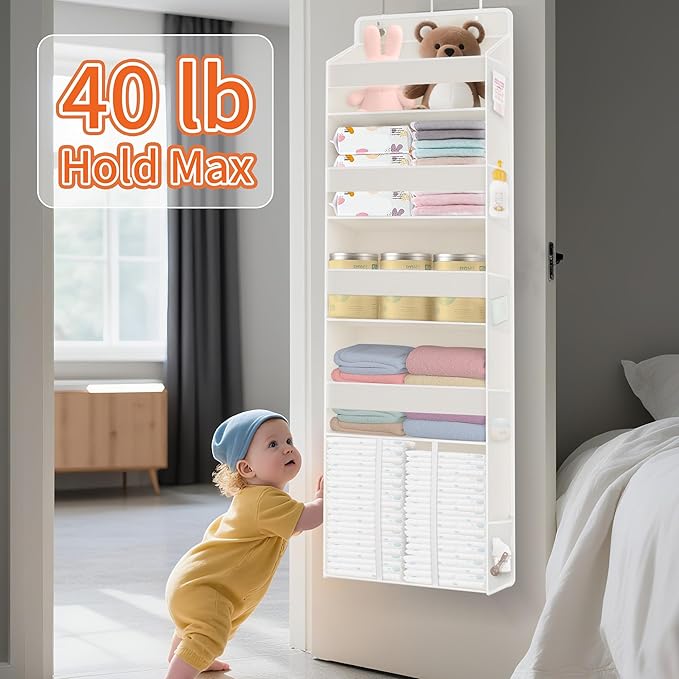 TAHAVICE 5-Tier Over The Door Organizer with 10 Mesh Pockets | Large Capacity Hanging Closet Storage for Baby Diapers, Toys, 