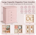 Emfogo Jewelry Boxes for Women, 5-Layer Large Leather Jewelry Organizer Box with Mirror and Drawers, Jewelry Storage for Neck
