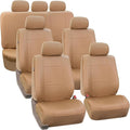 FH Group Car Seat Covers PU Leather 3 Row 7 Seater Car Seat Covers, Airbag Compatible and Split Bench - Fit Most Car, Truck, 