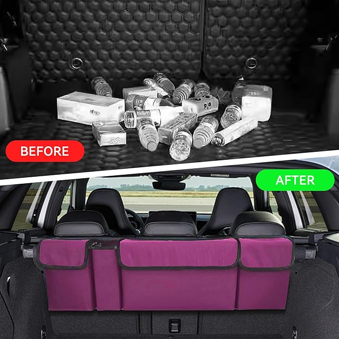Car Trunk Organizer, Waterproof Collapsible Cargo Bag with 4 Pockets,Backseat Hanging Large Storage with Adjustable Straps, St