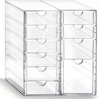 Prsildan Acrylic Drawer Makeup Organizer with 10 Drawers, Set of 2 Office Desk Organizers Accessories, Clear Stackable Storag