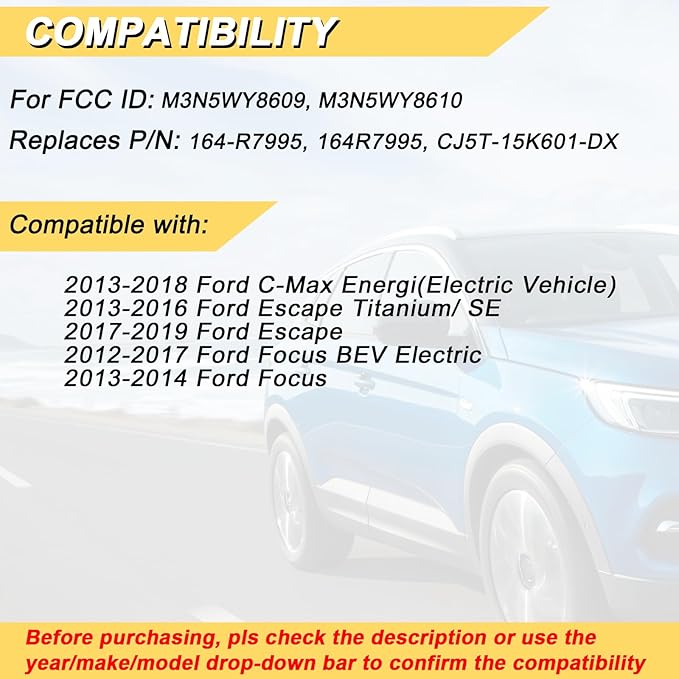 Key Fob Replacement for 2013-2019 Ford Escape/ 12-17 Focus BEV Electric/ 13-18 C-Max Energi Car Keyless Entry Remote Control,