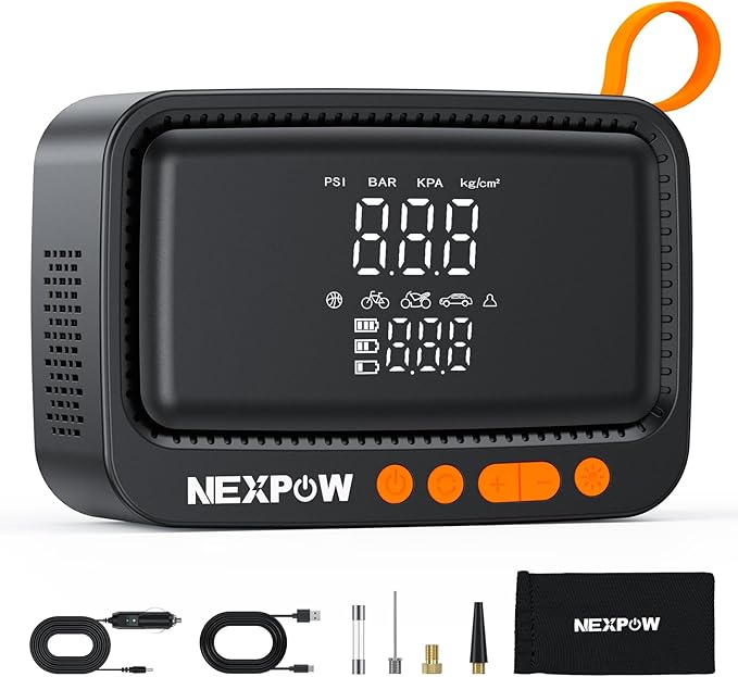 NEXPOW Tire Inflator Portable Air Compressor, 150 PSI Air Pump for Car Tires with Digital Pressure Gauge & Auto Shut-Off, Air Compressor Portable for Car, Motorcycle, Bicycle, Balls, Orange