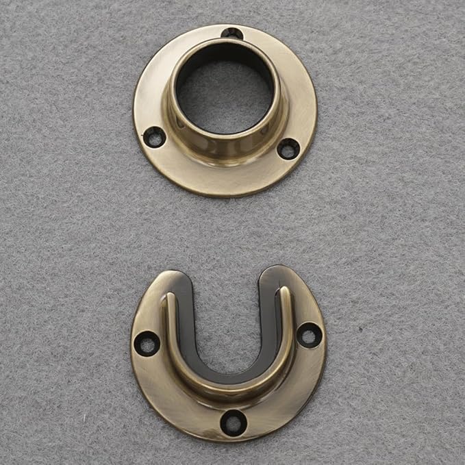 1 Pair Heavy Duty Antique Brass Zinc Closet Pole Sockets Rod End Support Flange Rod Holder Set Wall Mount Pipe Bracket with S