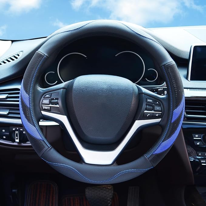 Alusbell Microfiber Leather Steering Wheel Cover Breathable Auto Car Steering Wheel Cover for Men and Women Universal 15 Inch