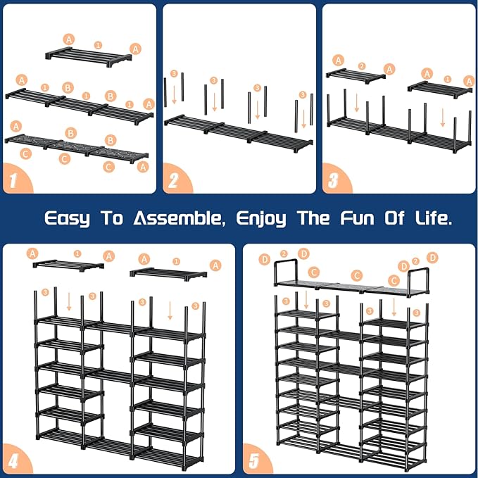 Mavivegue 10 Tiers Shoe Rack Tall Shoe Organizer Shoe Storage 55-65 Pairs Vertical Shoe Shelf Large Shoe Rack Organizer Stack