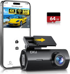 GKU 4K Dash Cam Front, Mini DashCam Includes 64GB Card, Dash Camera Built-in WiFi, 24H Parking Monitor,Night Vision,WDR,170° 