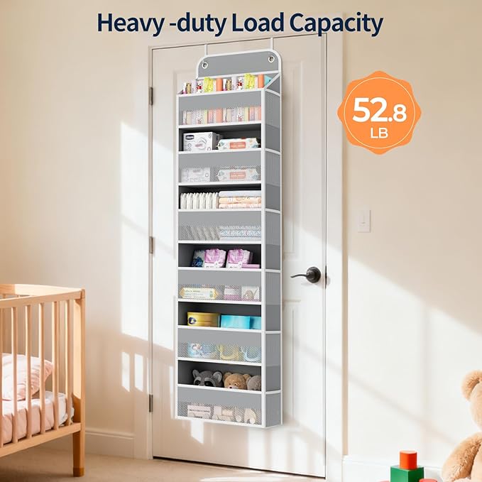 Yecaye 6 Tier Over the Door Organizer, 52.8lbs Capacity Door Organizer Hanging with 12 Mesh Pockets, Behind the Door Storage 