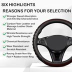 3D Massage Car Steering Wheel Cover,14.5-15 Inch Universal Brown Carbon Fibre Leather Covers Breathable Anti-Slip Odorless St