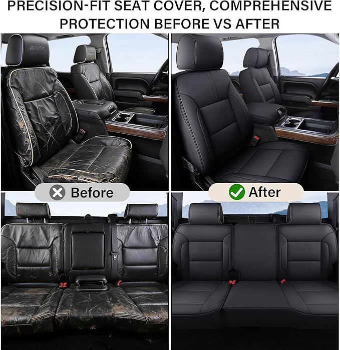 Coverado Chevy Silverado Seat Covers Full Set, Faux Leather Car Seat Covers Fit for 2014-2018 1500, 2015-2019 2500HD 3500HD C