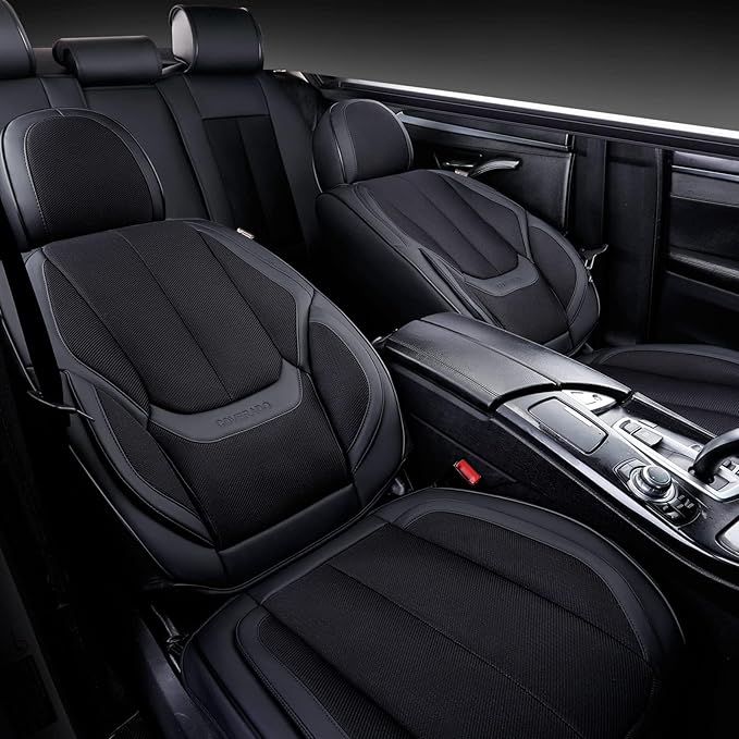 Coverado Front and Back Seat Covers 5 Pieces, Full Set Universal Seat Covers for Cars, Breathable Fabric&Leather Car Seat Pro