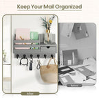 FifthQuarter Key and Mail Holder for Wall, Mail Organizer Wall Mount with 6 Hooks and Storage Drawer, Easy Installation Key R