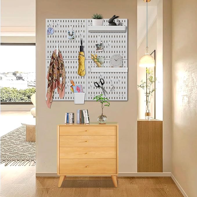 SHGJ&SOFT Peg Board Wall Organizer Panels, 22pcs - Includes 4 White Pegboards & Accessories, Plastic Pegboard for Home，Office