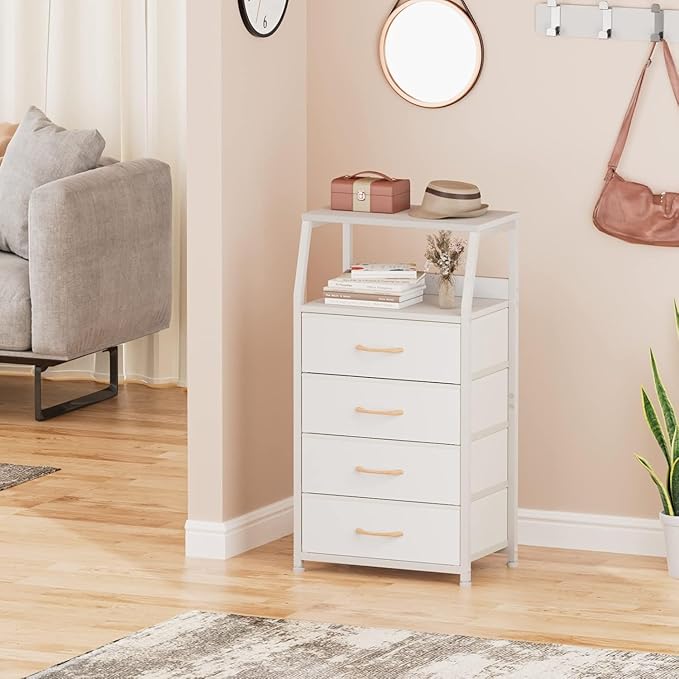Furnulem Tall 4 Drawers Dresser, Vertical Storage Tower for Bedroom, Hallway, Entryway, Nursery, Closet Organizer, Nightstand