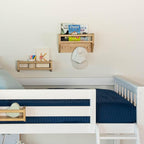 Max & Lily Wall Shelf with Pegs, 16 Inch Floating Bookshelf for Kids Room, Solid Wood Wall-Mounted Storage Shelf with Hooks f
