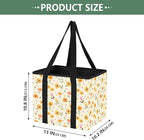 Orange Flowers Reusable Grocery Bags Large Shopping Tote Bag with Reinforced Bottom Board, Water Resistant Foldable Storage B