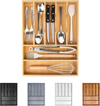 Bellsal Bamboo Silverware Drawer Organizer, Kitchen Utensil Drawer Organizers, 12"x15.7" Utensils Holder Cutlery Tray with Gr