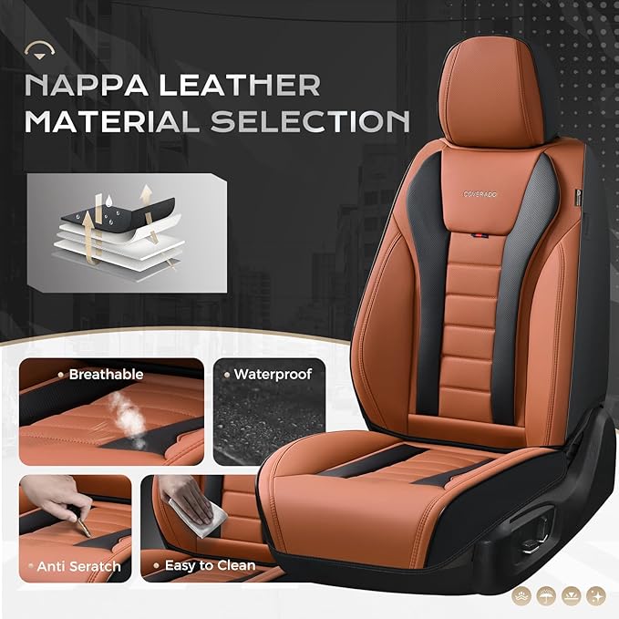 Coverado Car Seat Covers Full Set, Seat Covers for Cars, Front Seat Covers and Back Seat Cover Waterproof Leather Automotive 