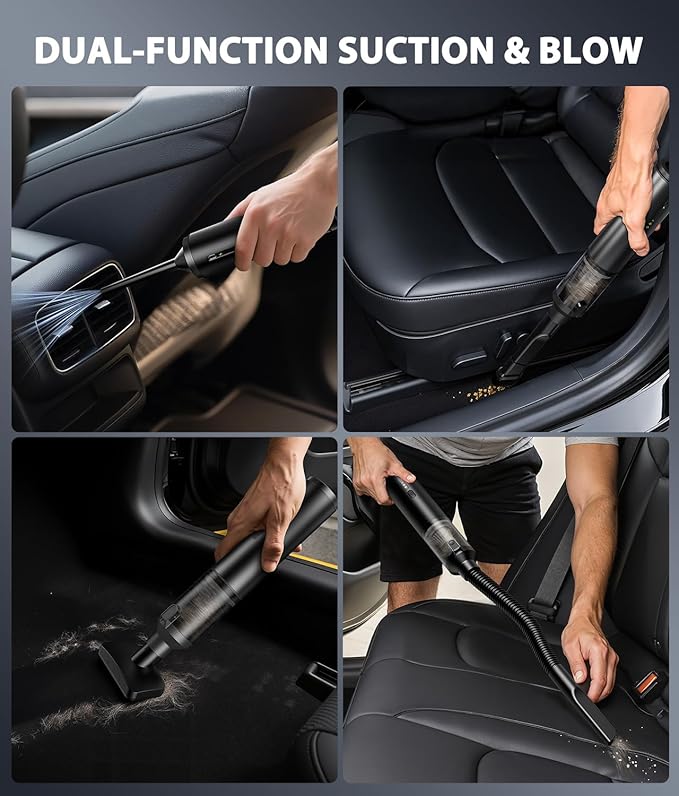 Car Vacuum Portable Cordless Handheld Vacuum Cleaner 4-in-1 Mini Cordless Vacuum with 2 Suction Modes and 16800pa Suction Pow