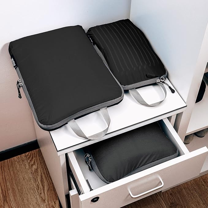 BAGAIL 5 Set Ultralight Compression Packing Cubes Travel Accessories Expandable Packing Organizers(Black)