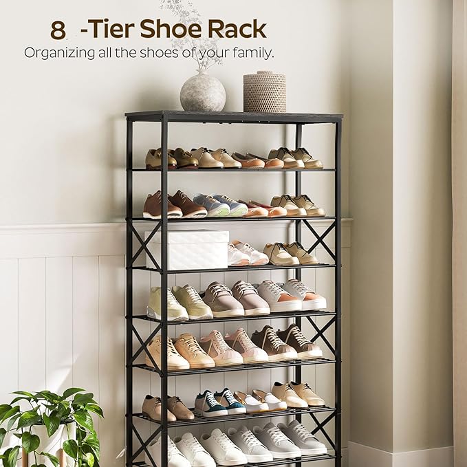 YATINEY 8 Tier Shoe Rack, Large Capacity Shoe Storage Organizer Holds 32 Pairs, Sturdy and Stable, for Entryway, Hallway, Clo