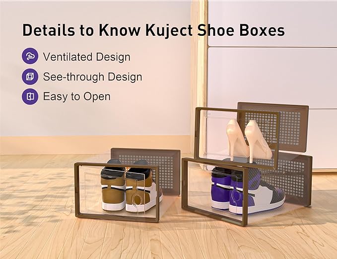 Kuject X-Large Shoe Storage Boxes Organizers for Closet 12 Pack, Fit Size 11,Clear Plastic Stackable Sneaker Containers for E