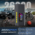 180psi Tire Inflator Portable Air Compressor,26000mah Air Pump For Car Tires,5x Fast Bicycle Pump With Digital Lcd Pressure Gauge/Led Light/Power Bank, Bike, Motorcycle（Black)