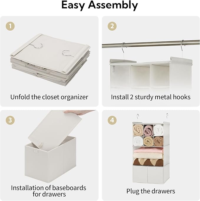 GRANNY SAYS Hanging Closet Organizer with Drawers, 4 Shelf Dividers Closet Hanging Organizer, Foldable Hanging Shelves for Cl