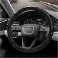 Sun Walker Leather Car Steering Wheel Cover, 15" Anti-Slip Crocodile Pattern Wheel Protector with Rose Grain, Comfortable Gri