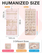 BAGSMART Hanging Jewelry Organizer Storage Roll with Hanger Metal Hooks Double-Sided Jewelry Holder for Earrings, Necklaces, 