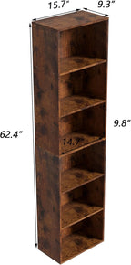 Wooden 6 Cube Storage Organizer, Vintage Brown 6 Cube Storage Shelf, 6 Tier Closet Organizers Storage Cubes Display Cubby, Ve