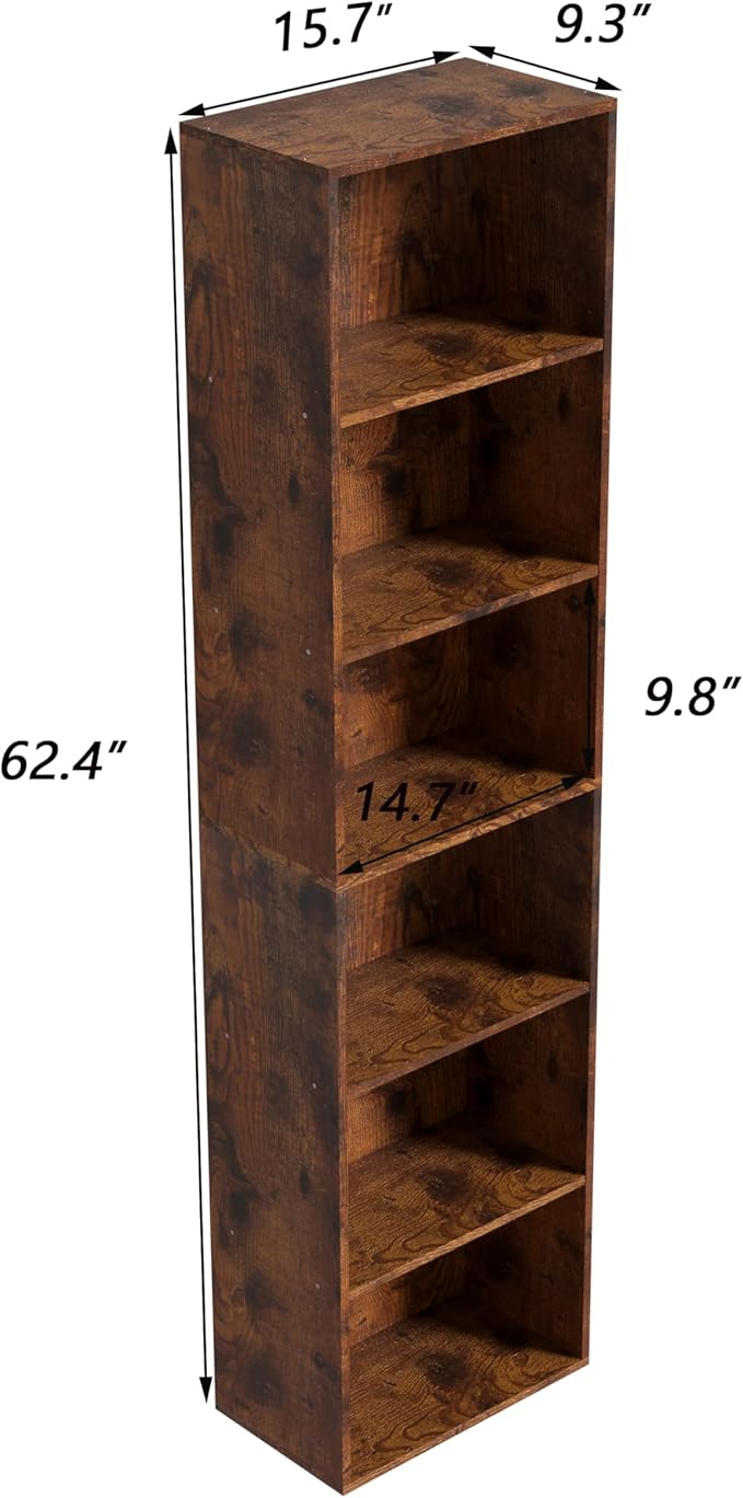 Wooden 6 Cube Storage Organizer, Vintage Brown 6 Cube Storage Shelf, 6 Tier Closet Organizers Storage Cubes Display Cubby, Ve
