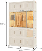Portable Wardrobe Closet, Folding Bedroom Armoire, Plastic Closet Organizer with Hanging Rod, Clothing Storage Bins with Magn