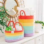 OrganiHaus Large Rainbow Woven Laundry Basket w/Handles 52L, Decorative Toy Storage Bin for Nursery, Colorful Blanket Basket 