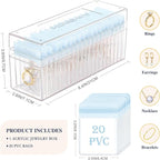 HOMEHIVE Acrylic Jewelry Box Organizer, Clear Jewelry Organizer Holder with 20 Portable Anti Tarnish Jewelry bags, Travel Jew