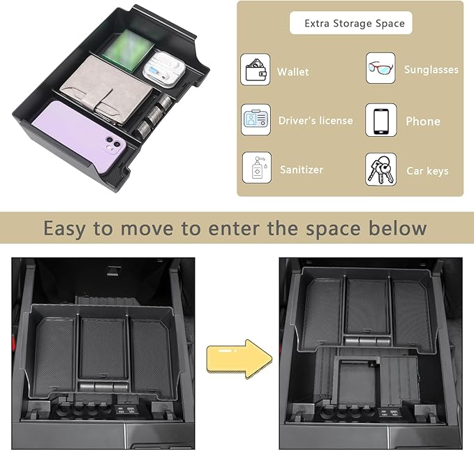JDMCAR Half-Sized Center Console Organizer Tray Compatible with 2022 2023 2024 2025 2026 Toyota Tundra Accessories and 2023-2026 Sequoia Armrest Box Secondary Storage Tray Interior Accessories