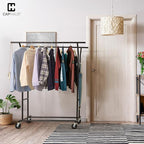 CAPHAUS Heavy Duty Clothes Rack with Double Rods, 440LBS Capacity Rolling Clothing Rack for Hanging Clothes, Adjustable Metal