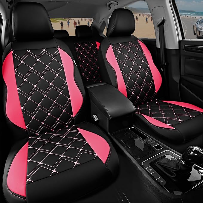 Road Comforts Seat Covers, Premium Leather Car Seat Covers Full Set for Women Girls,Airbag Compatible, Automotive Seat Covers