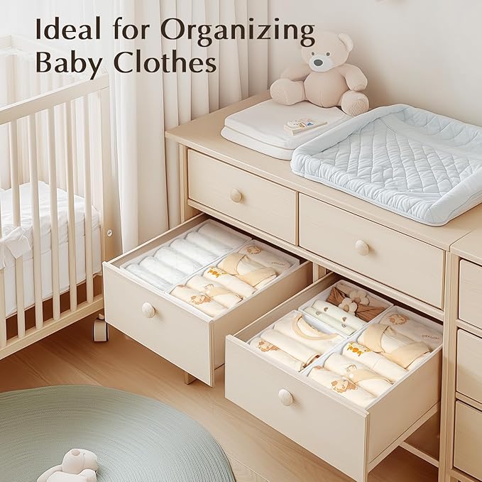 DIMJ Drawer Organizers Clothes, Set of 12 Dresser Organizer Bins, Fabric Closet Organizers and Storage, Shallow Drawer Divide