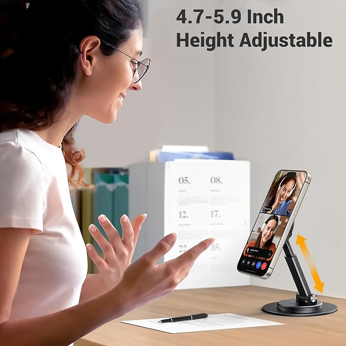 UGREEN Magnetic Phone Stand for MagSafe, Height Adjustable iPhone Stand for Desk with 360° Rotation Compatible for iPhone 17 Air 16 Pro 15 Pro Max 14 Plus 13 12 and MagSafe Case, Black