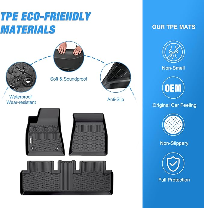 Nilight TPE Floor Mats for Tesla Model 3 2020 2021 2022 2023,All Weather Custom Fit Heavy Duty Floor Liners