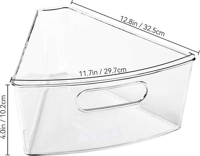 Oubonun Lazy Susan Organizers Set of 6, 12.8’’ x 11.7’’ x 4’’ Plastic Transparent Kitchen Cabinet Storage Bins with Handle, 4