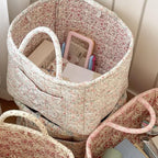 Storage Basket Boho Fabric Large Collapsible Floral Laundry Nursery Hamper Portable Folding Storage for Clothes Toys (Green F